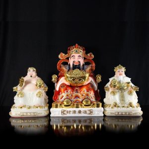 Bộ Ba Ngài Thần Tiền Bột Đá Áo Đỏ, Thần Tài – Thổ Địa Bột Đá Trắng, Cỡ Trung