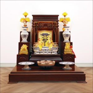 Bộ Ban Thờ Thần Tài Thổ Địa “Tài Vượng”, Sứ Trắng Sen Xanh, KT 87*87*78cm