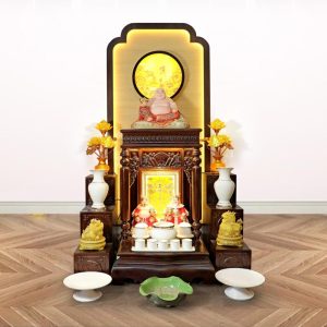 Bộ Ban Thờ Thần Tài Thổ Địa Sứ Trắng Viền Vàng - KT 87*87*65cm