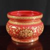 Bát Hương Thần Tài Gốm Đỏ Sen Vàng, Đường Kính 5inch (12.5cm)